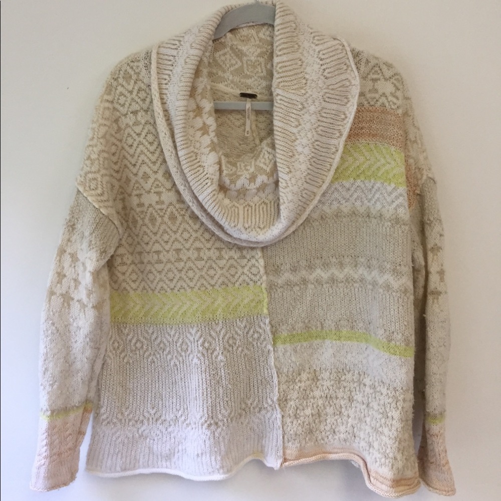 Free People Patchwork Cowl Neck Sweater